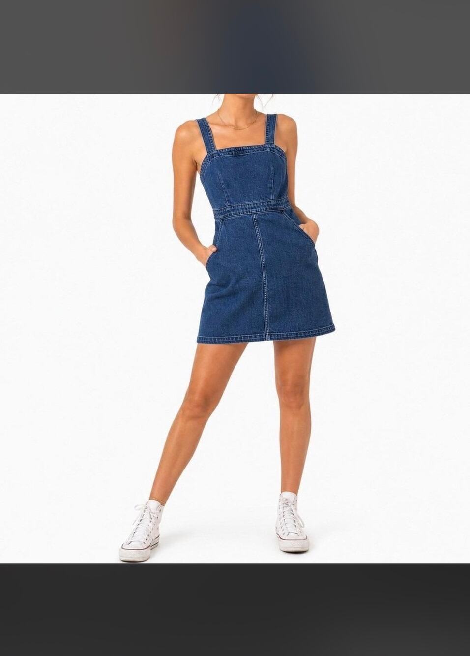 Universal Thread Blue Denim Skirtall Pinafore Mini Dress Size 4
